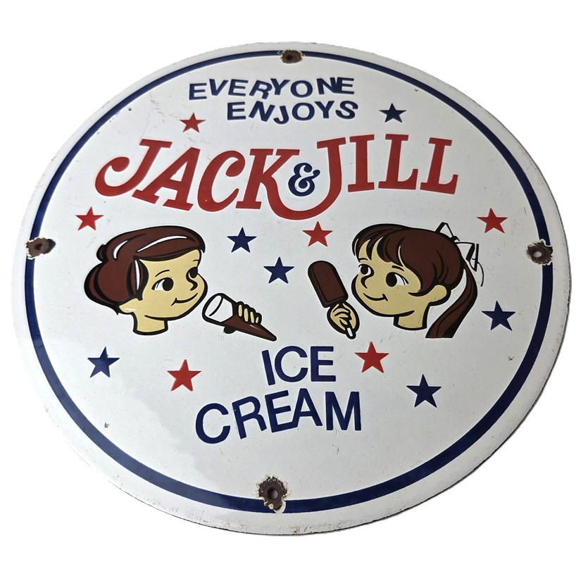 Vintage Jack & Jill Ice Cream Porcelain Sign – Gas Pump Advertising Sales Sign
