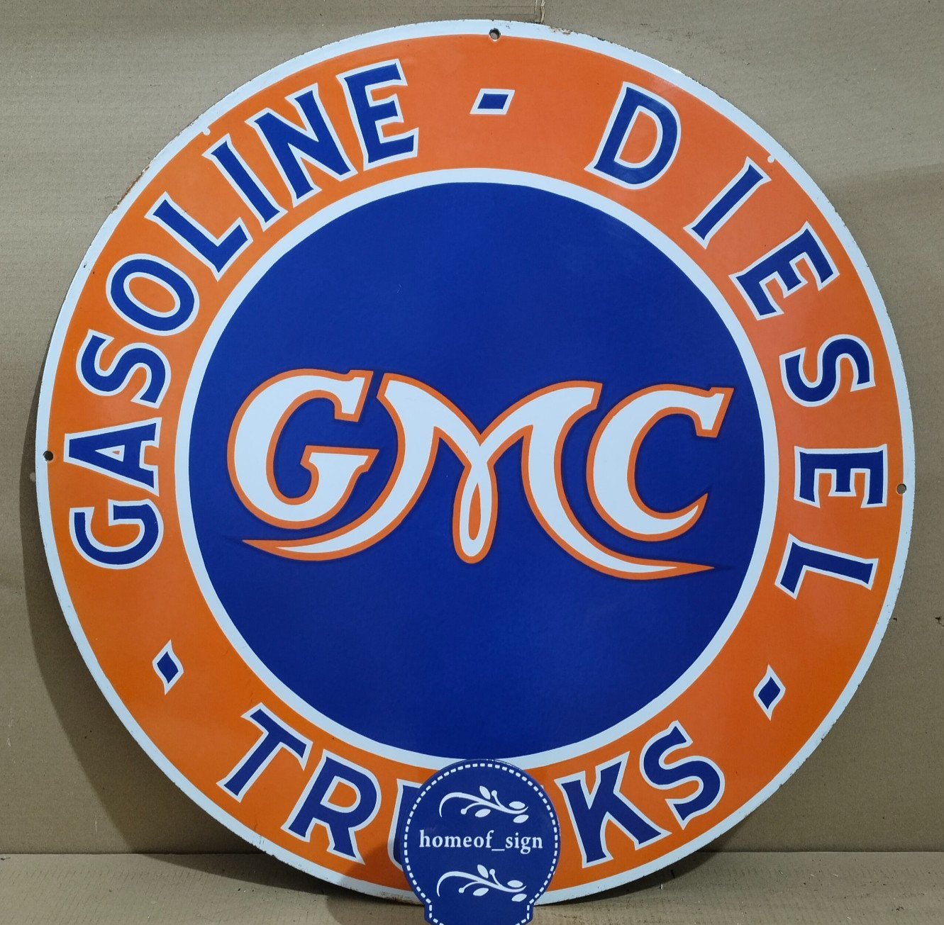 GMC Gasoline Porcelain Enamel Sign 30 X 30 Inches 1 sides