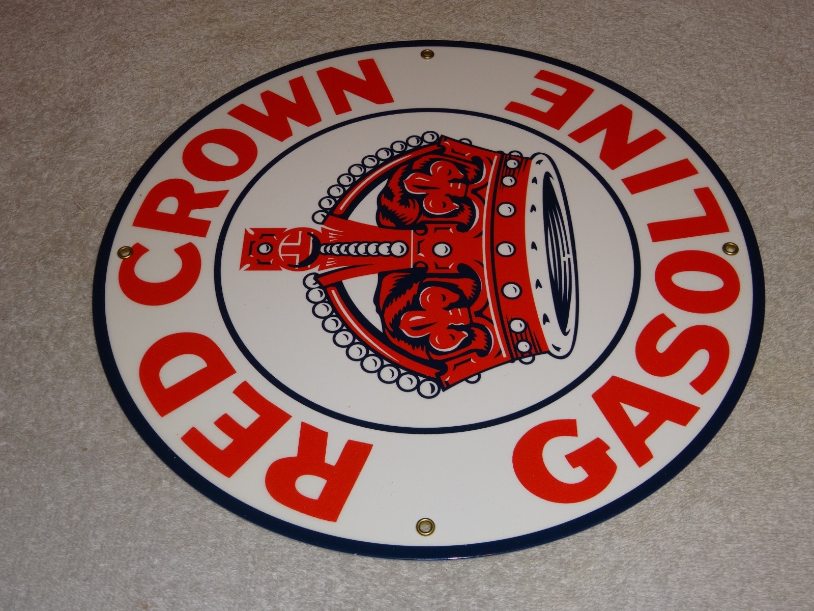 VINTAGE RED CROWN GASOLINE 11 3/4″ PORCELAIN METAL STANDARD STATION GAS OIL SIGN