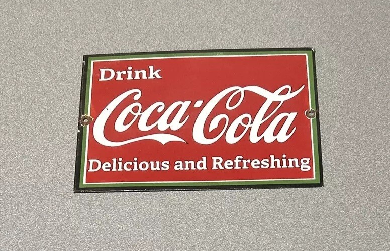 VINTAGE COKE COCA COLA SODA POP PORCELAIN SIGN CAR GAS AUTO OIL
