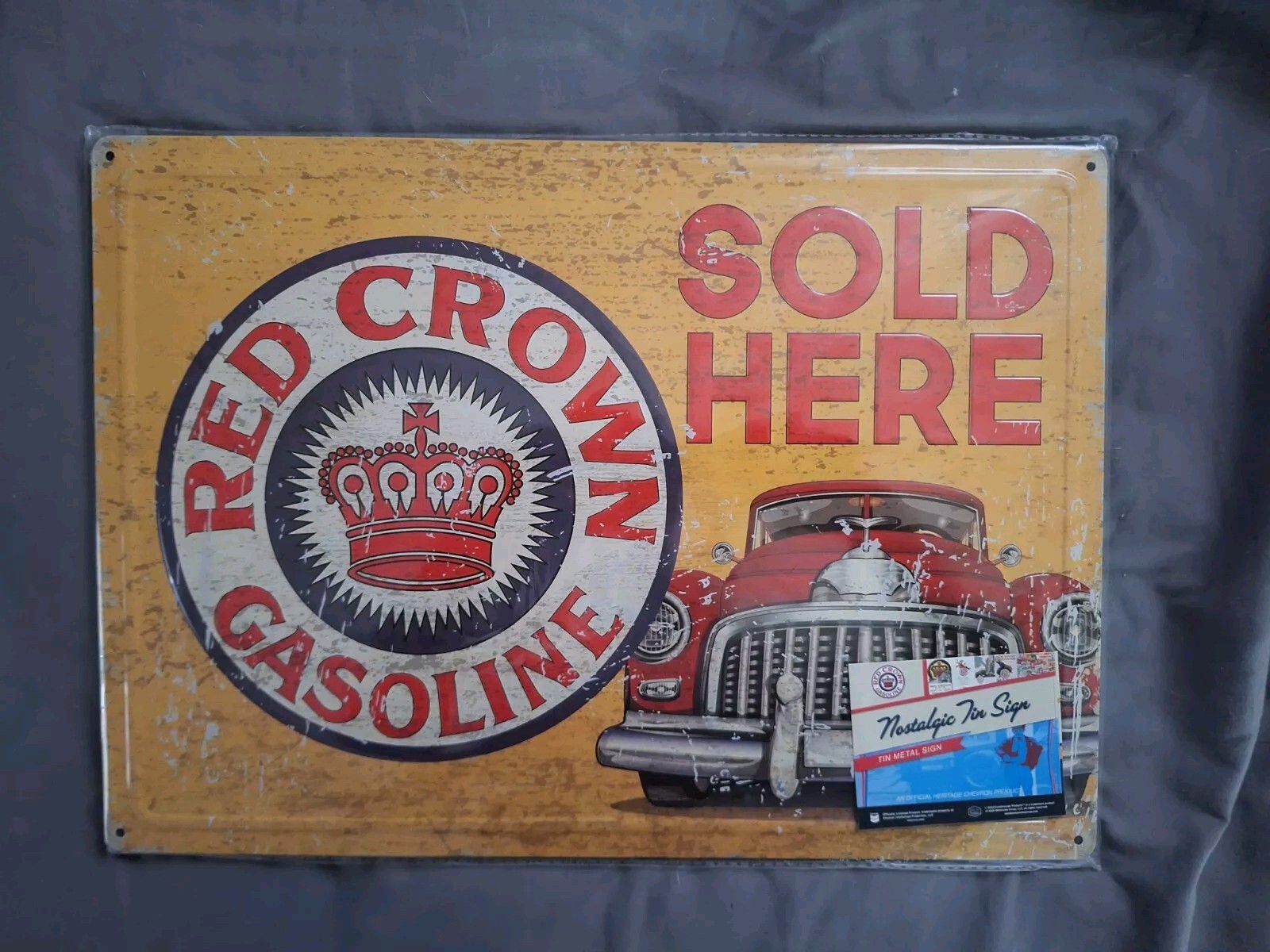 Red Crown Gasoline Tin Metal Wall Hanging Advertisement Sign 16×13