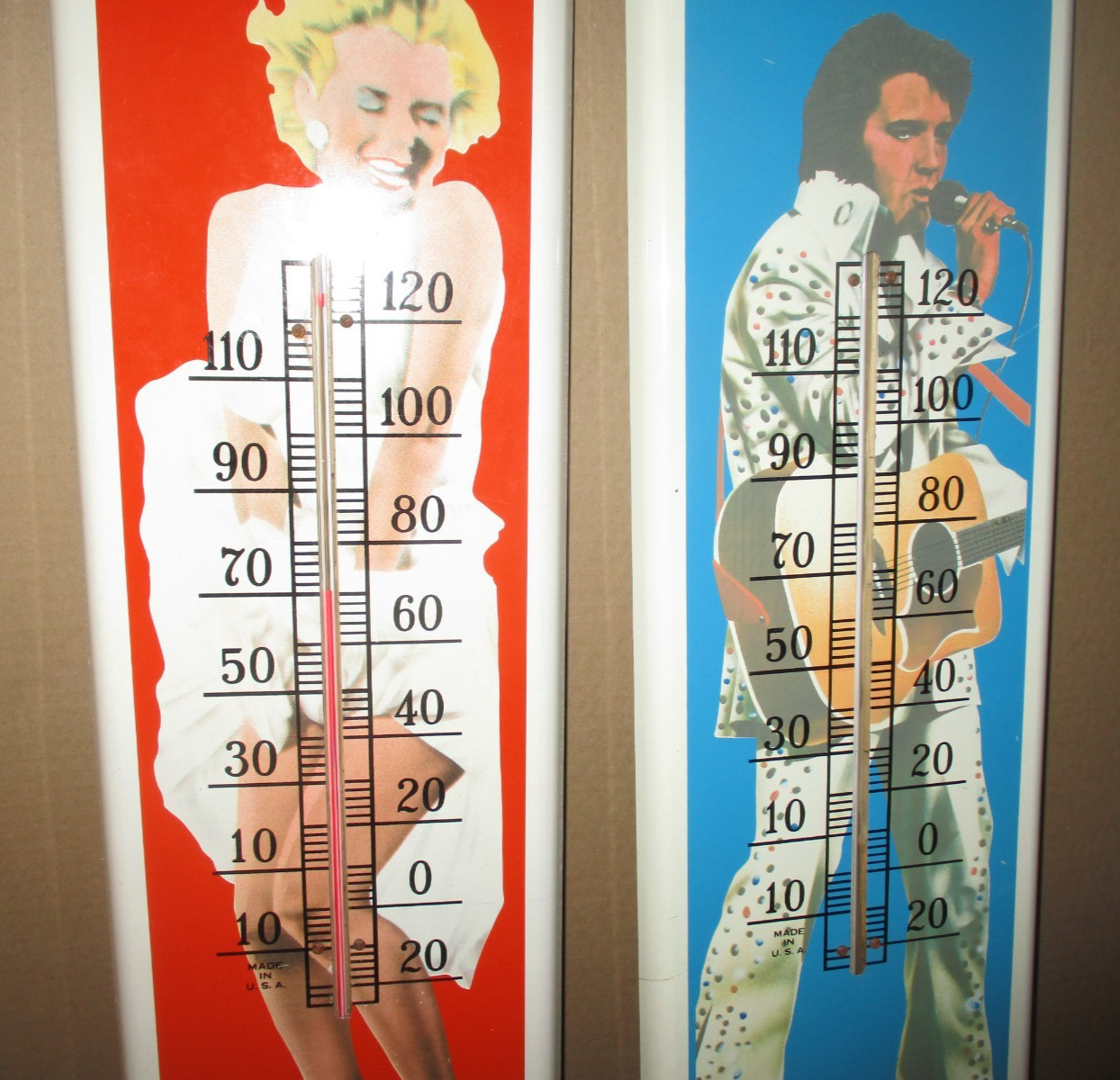 MARILYN & ELVIS – Two Thermometer Sign Set – Rock & Roll Movie Star -BIG 39″Tall