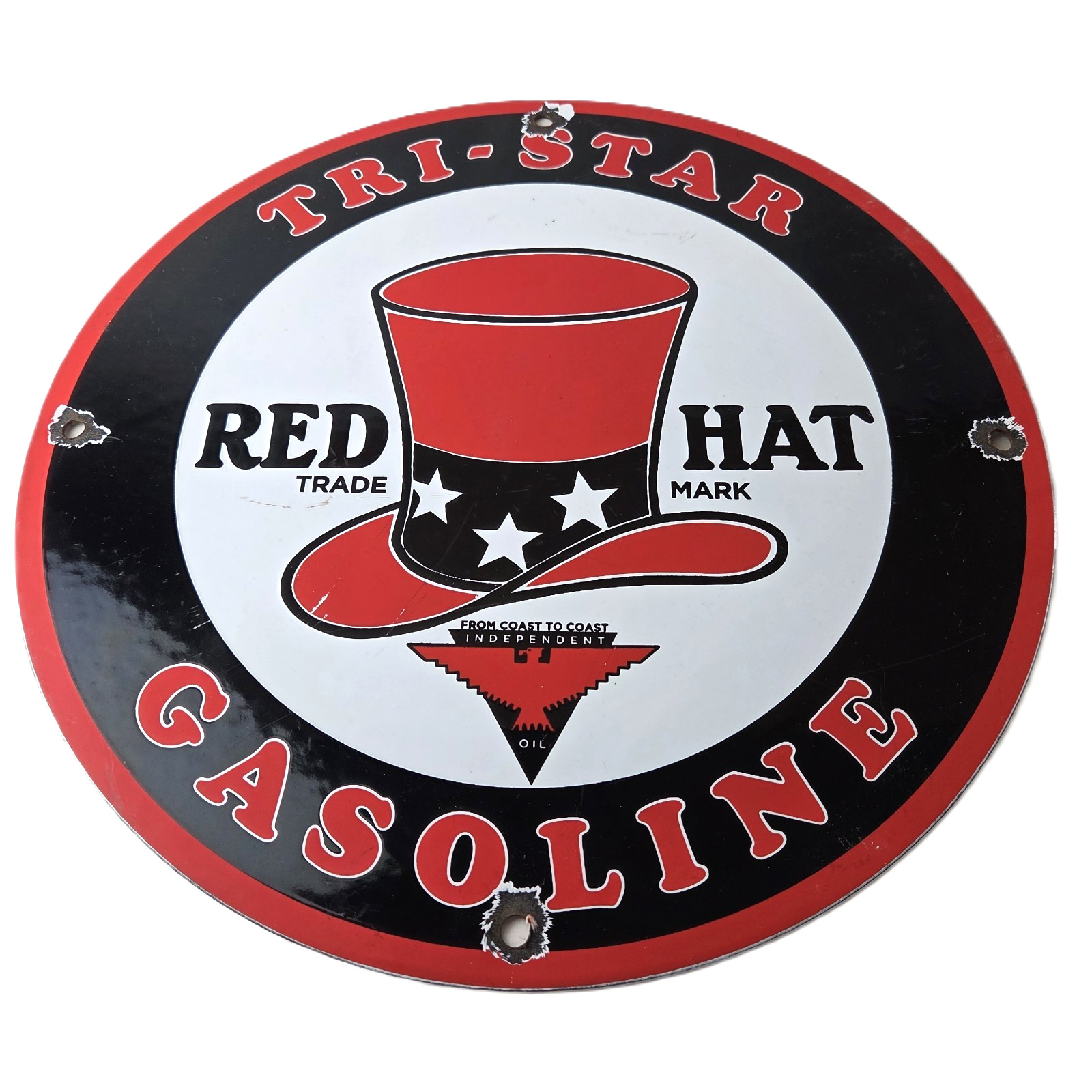 Vintage Red Hat Gasoline Porcelain Sign – Gas Motor Oil Pump Plate Sign
