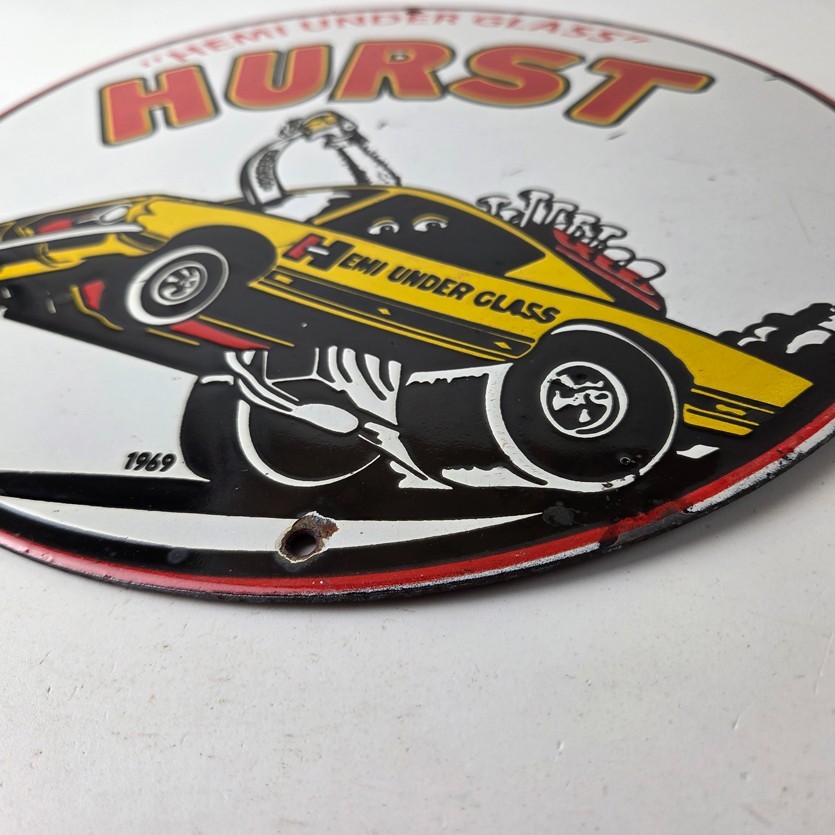 Vintage Plymouth Barracuda Sign – Hurst Hemi Engine Auto Gas Pump Porcelain Sign