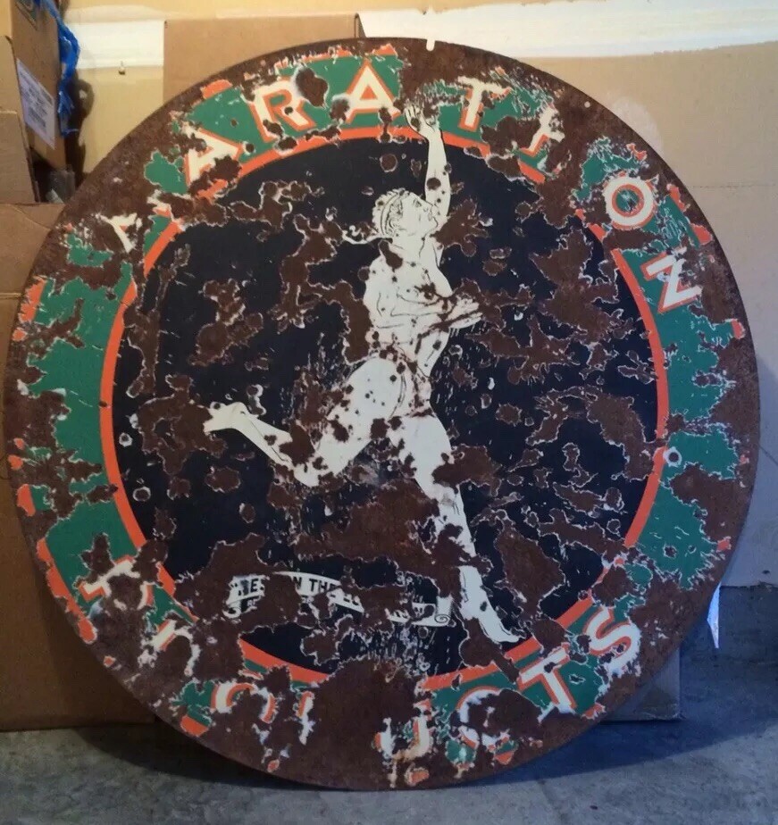 VINTAGE 48” ORIGINAL MARATHON PORCELAIN OIL SIGN