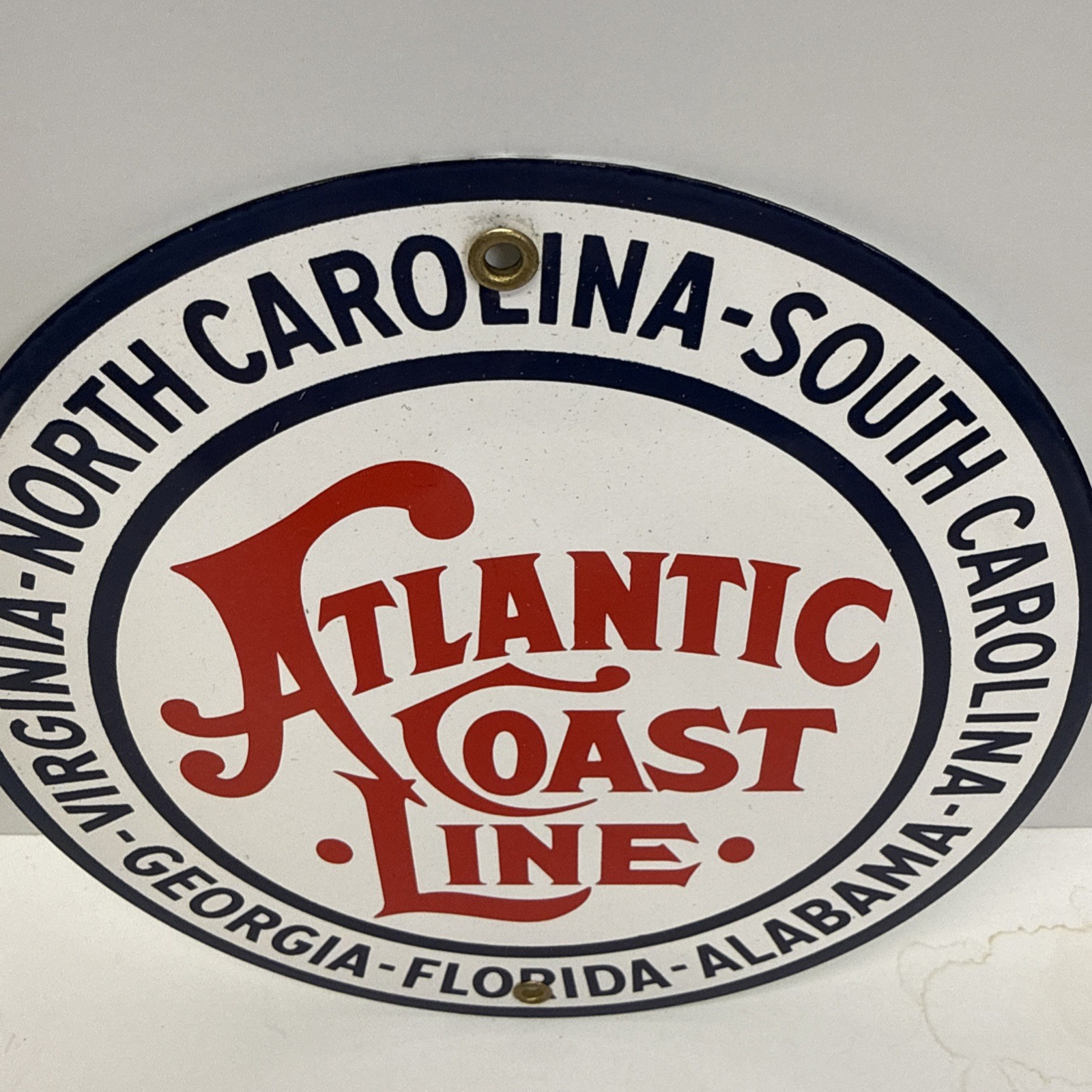 Vintage Atlantic Coast Line Railroad Railway Porcelain Enameled Metal Sign