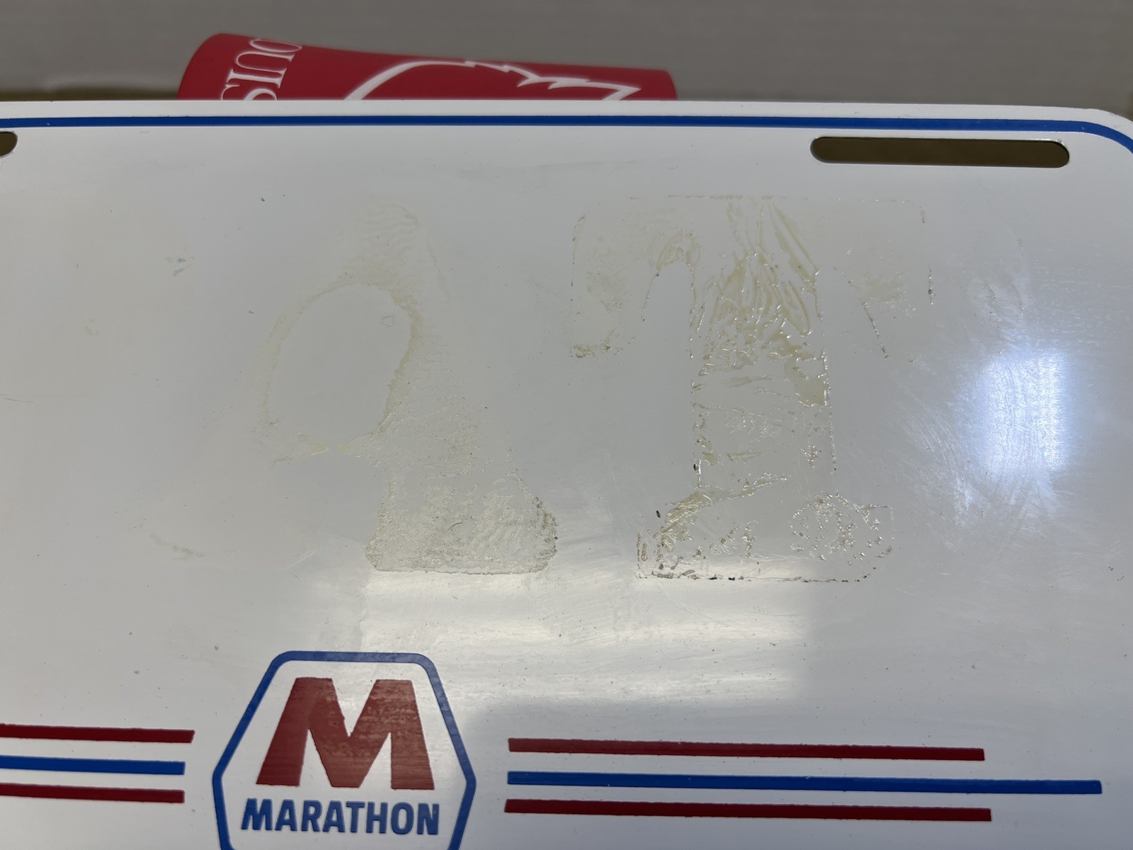 1970s Marathon Gas Oil Sign Booster License Plate Groff Signs Tampa