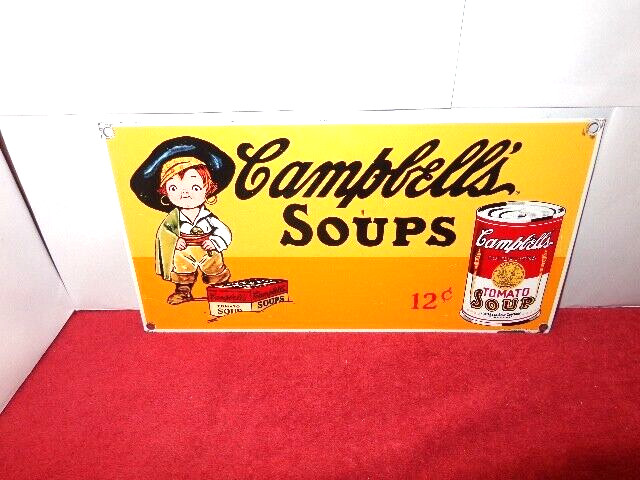13 x 7 in CAMPBELL`S SOUPS 12 CENTS ADVERTISING SIGN HEAVY DIE CUT METAL # S 160