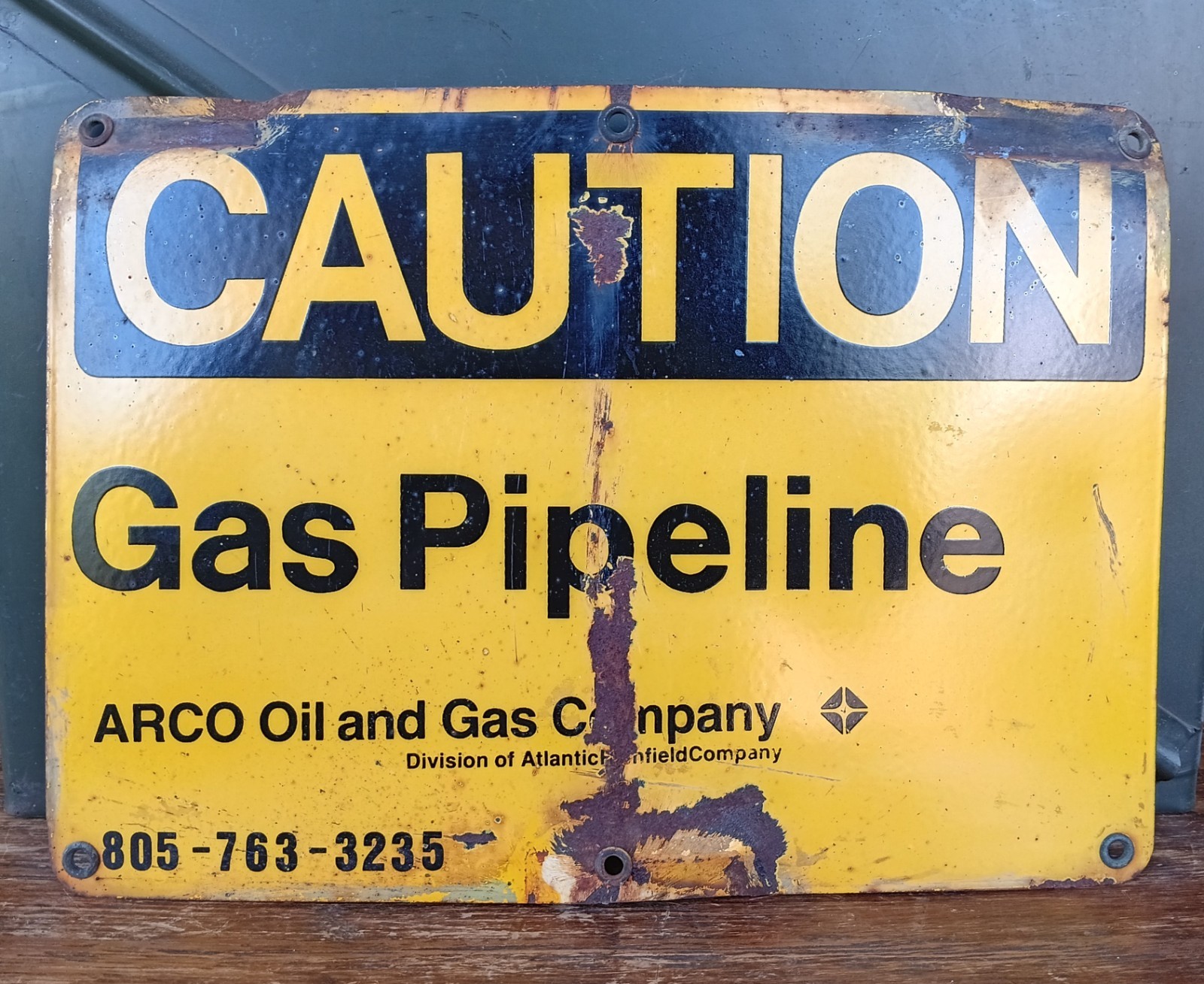 Porcelain Arco Sign ~Atlantic Richfield Gas Oil Pipeline Sunset Midway Elk Hills