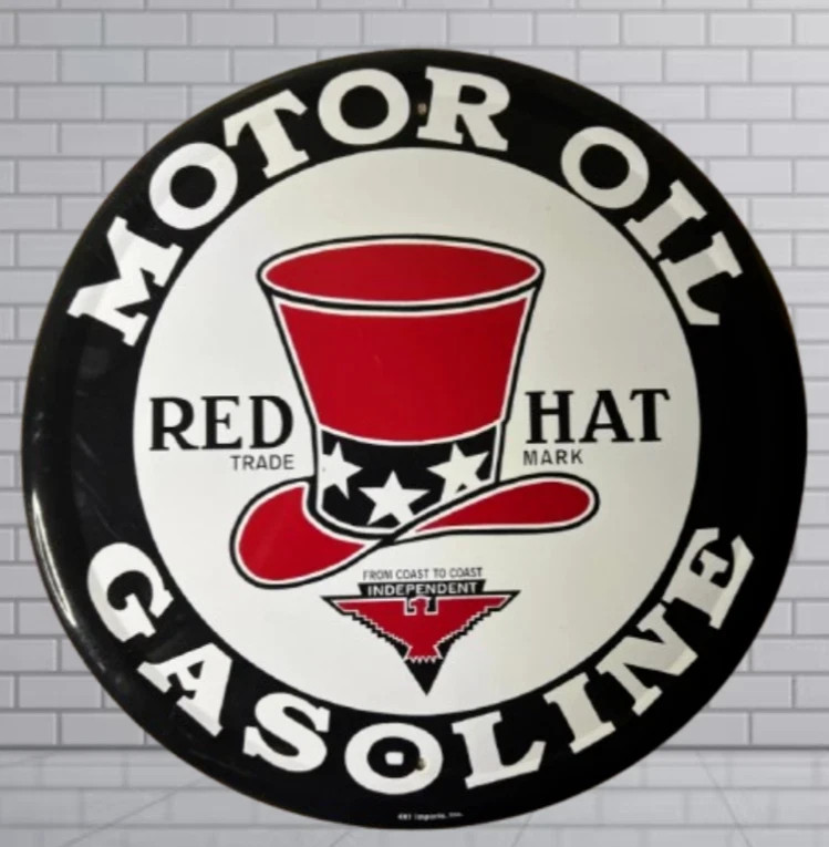 Red Hat Motor oil Gasoline Porcelain Enamal Heavy Metal Variable Double Side