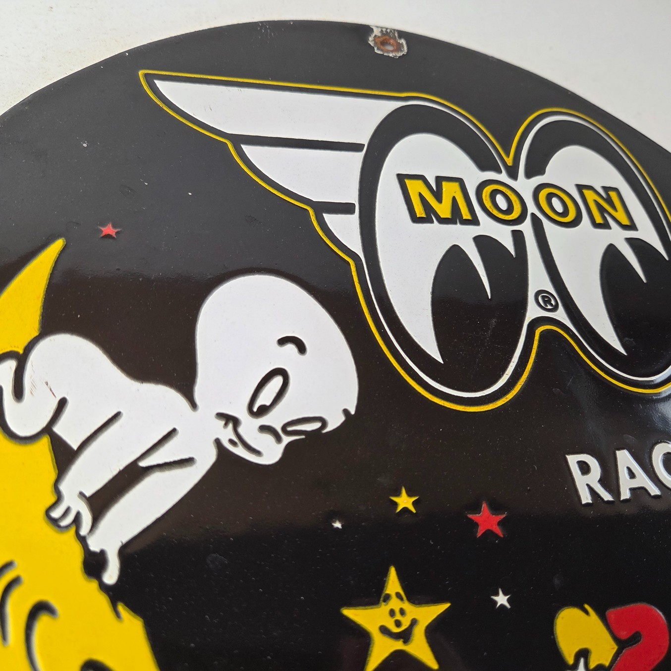 Vintage Moon Eyes Sign – Speed Equipment Casper Auto Porcelain Gas Pump Sign