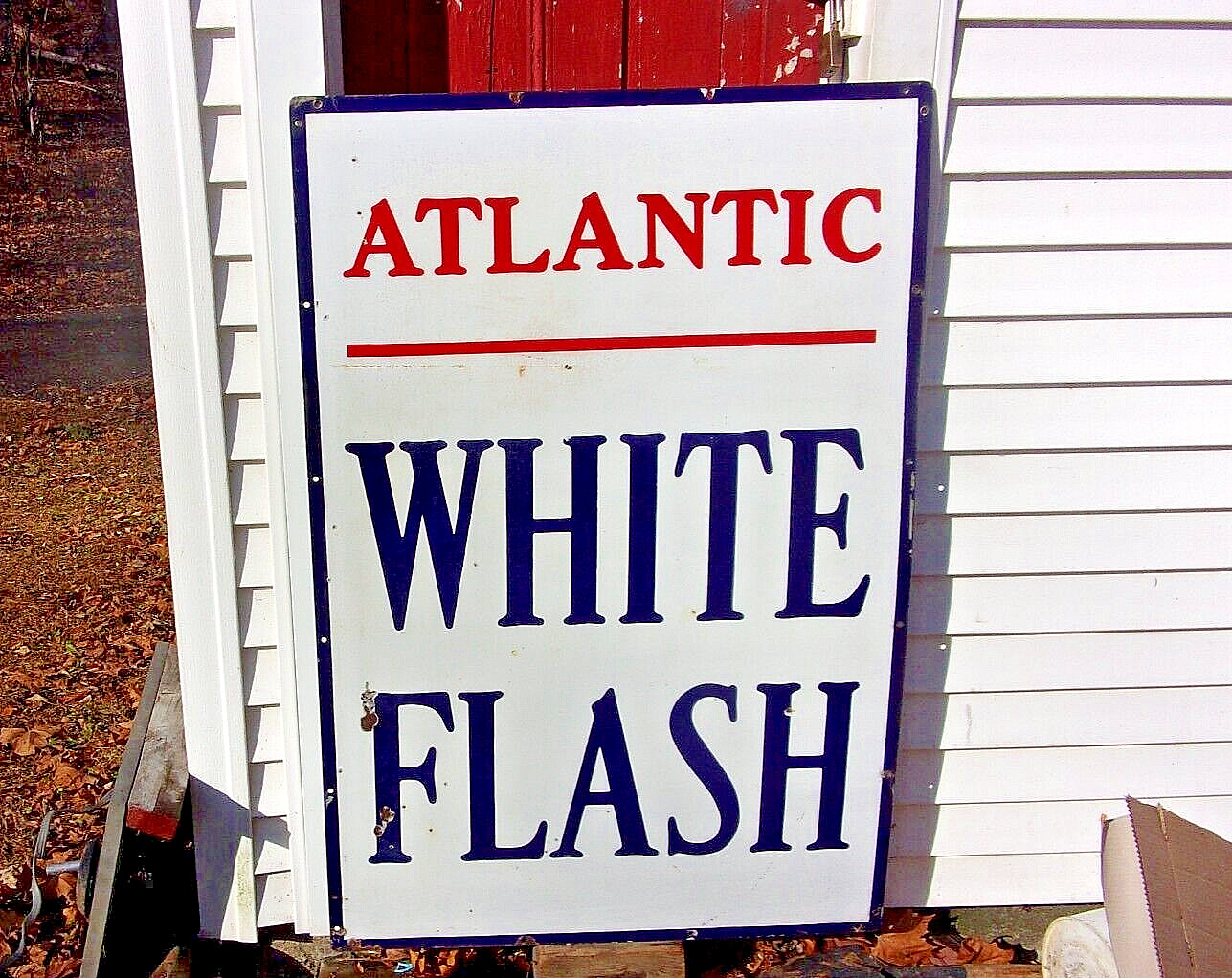 Atlantic White Flash Gasoline Gas Station PORCELIAN Sign / Vintage / NO RESERVE