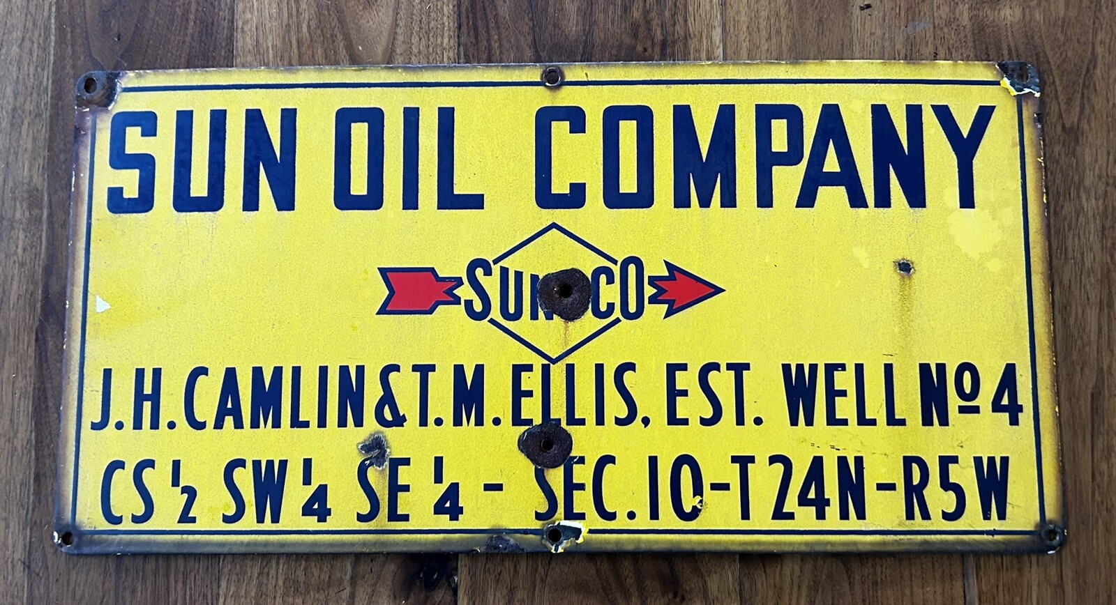 Vintage Original Sunoco Sun Oil Company Porcelain Sign 12×24” Authentic Antique