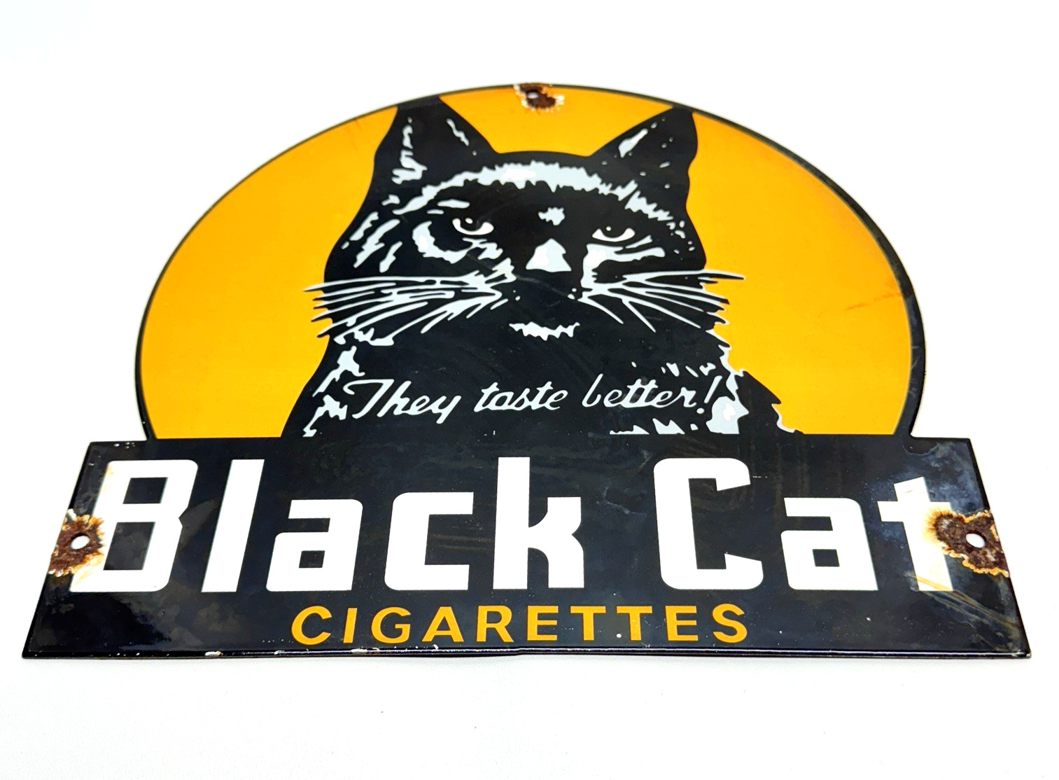 Black Cat Cigarettes – Vintage Porcelain Sign – Service Station Advertisement