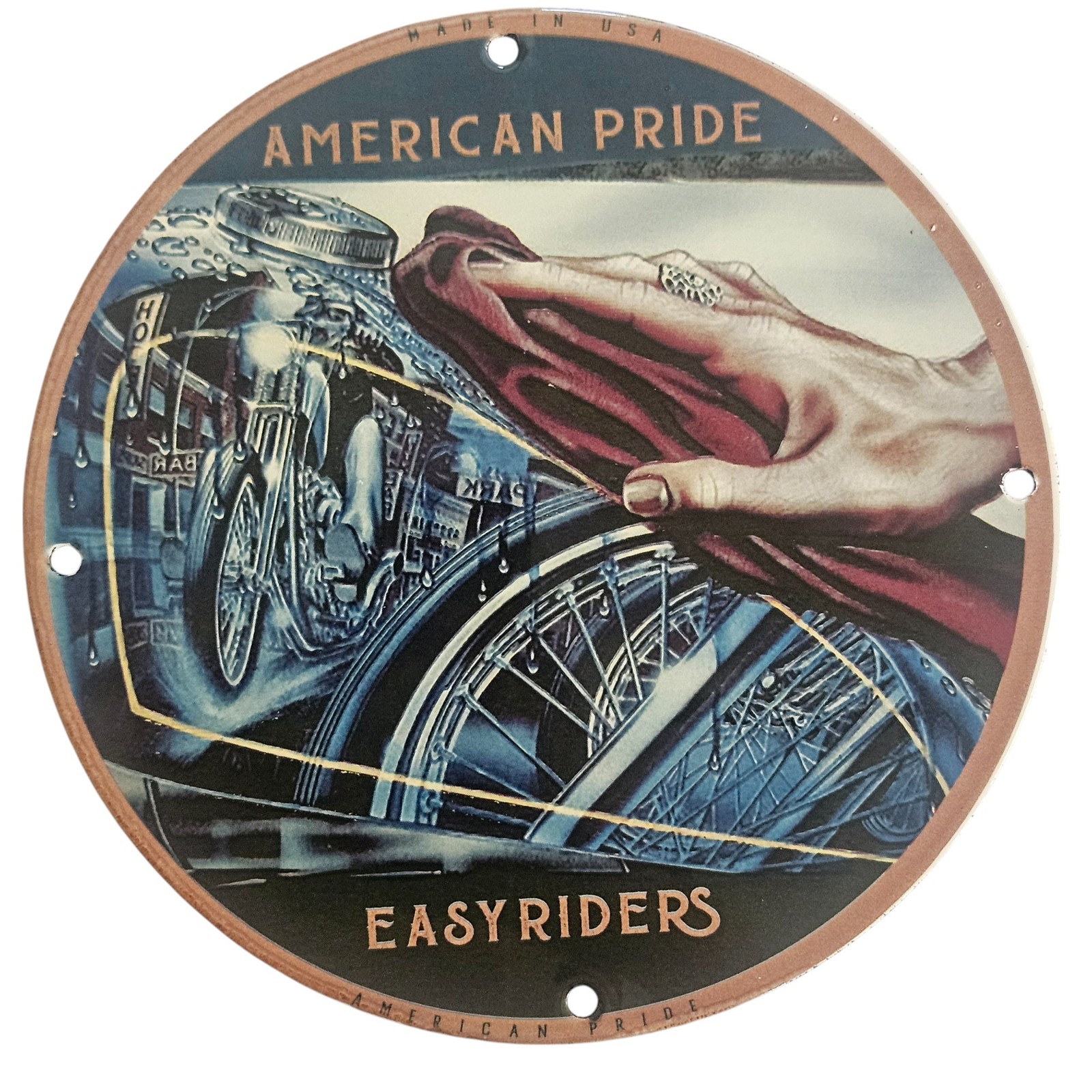 Vintage Porcelain Sign: American Pride Easyriders – 80s Retro Biker Culture Art