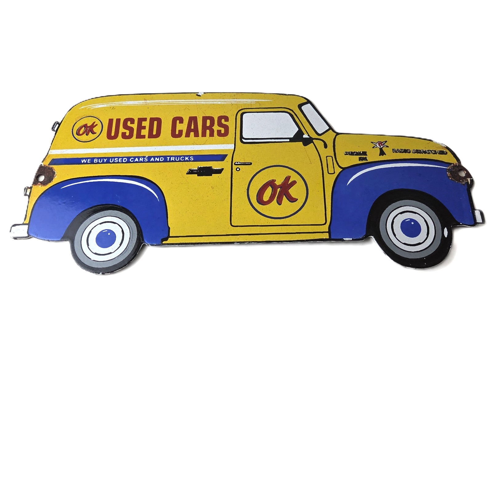 Vintage Chevrolet Advertising Sign – Porcelain Truck Used Cars Garage Auto Sign