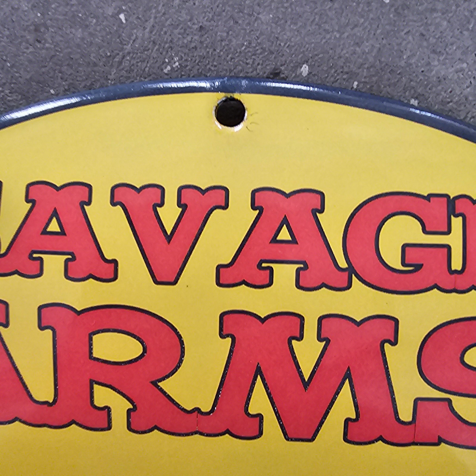 VINTAGE CONVEX SAVAGE ARMS 1965 GASOLINE OIL GAS PUMP ENAMEL PORCELAIN SIGN