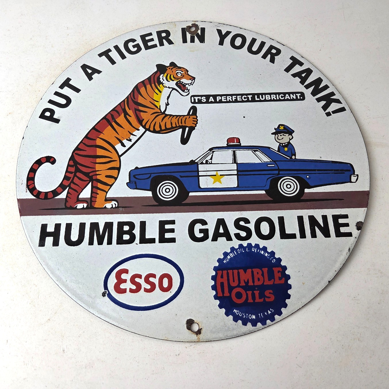 Vintage Humble Gasoline Sign – Esso Gas Tiger Tank Porcelain Gas Station Sign