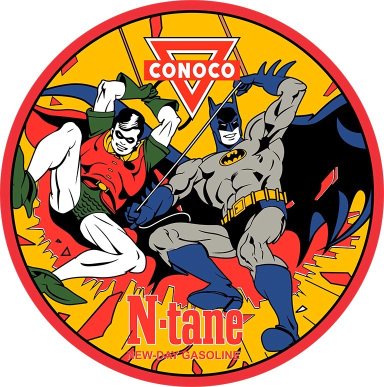 Conoco Batman & Robin Motor Oil Metal Sign
