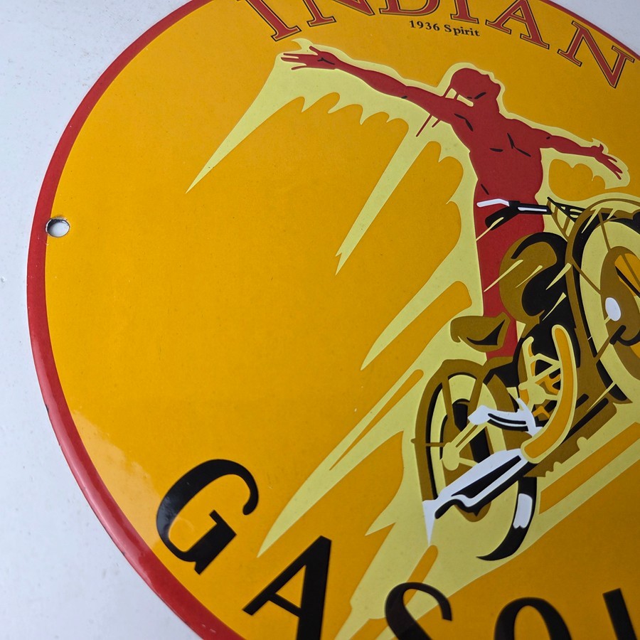 Vintage Idaho Gasoline Sign – Indian Chief Gas Motor Oil Pump Porcelain Sign