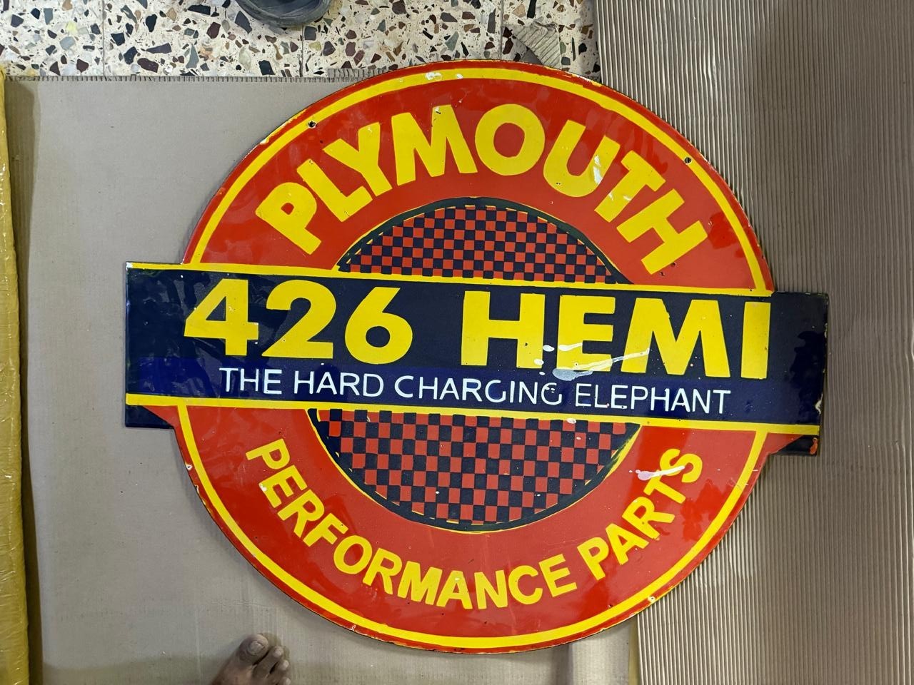 PORCELAIN PLYMOUTH ENAMEL SIGN 36X30 INCHES DOUBLE SIDED