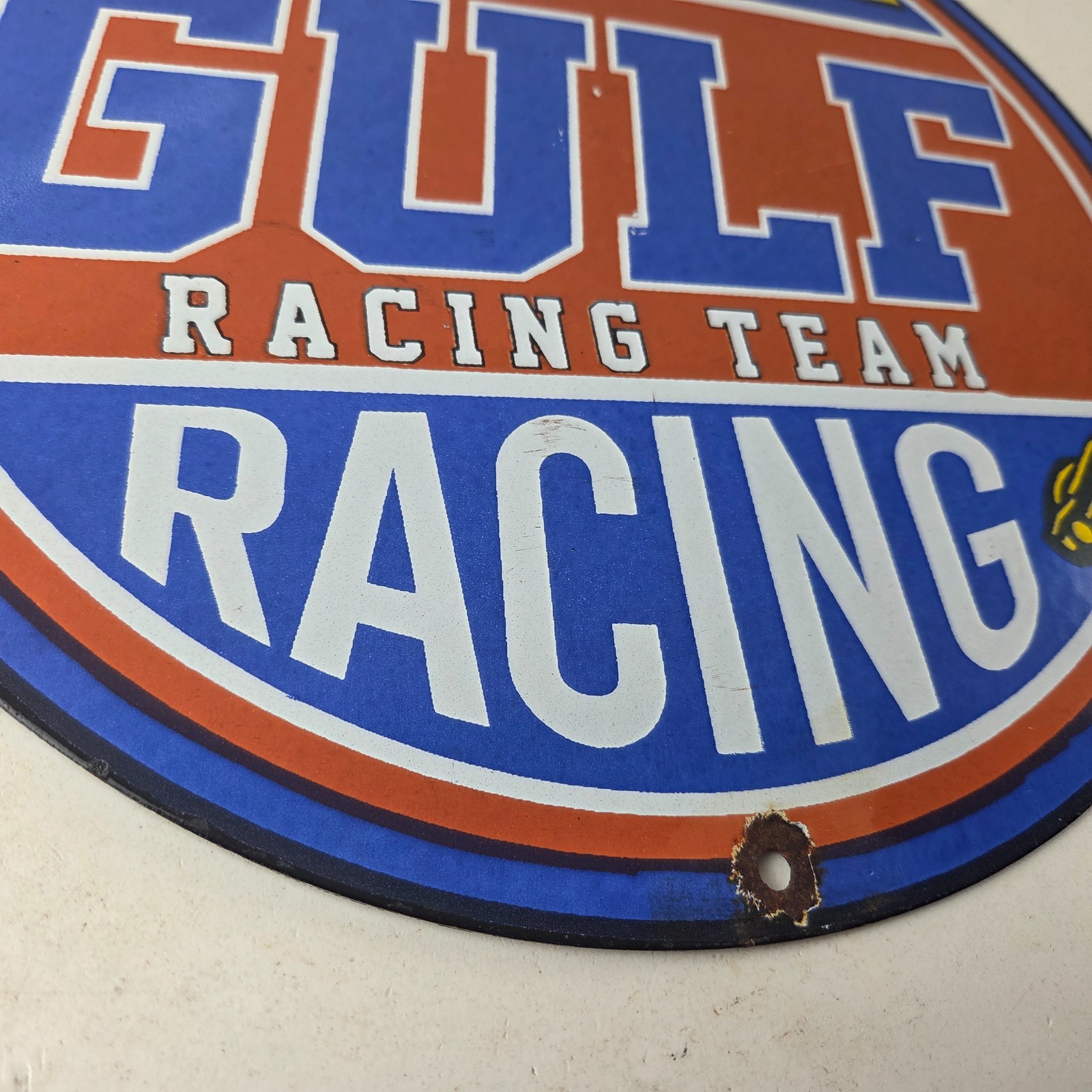 Vintage Gulf Gasoline Sign – Racing Automobile Porcelain Gas Pump Sign