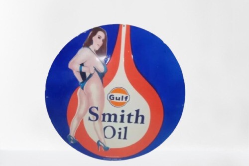 Gulf Smith Oil Porcelain Enamel Heavy Metal Sign 30 Inches Single Side