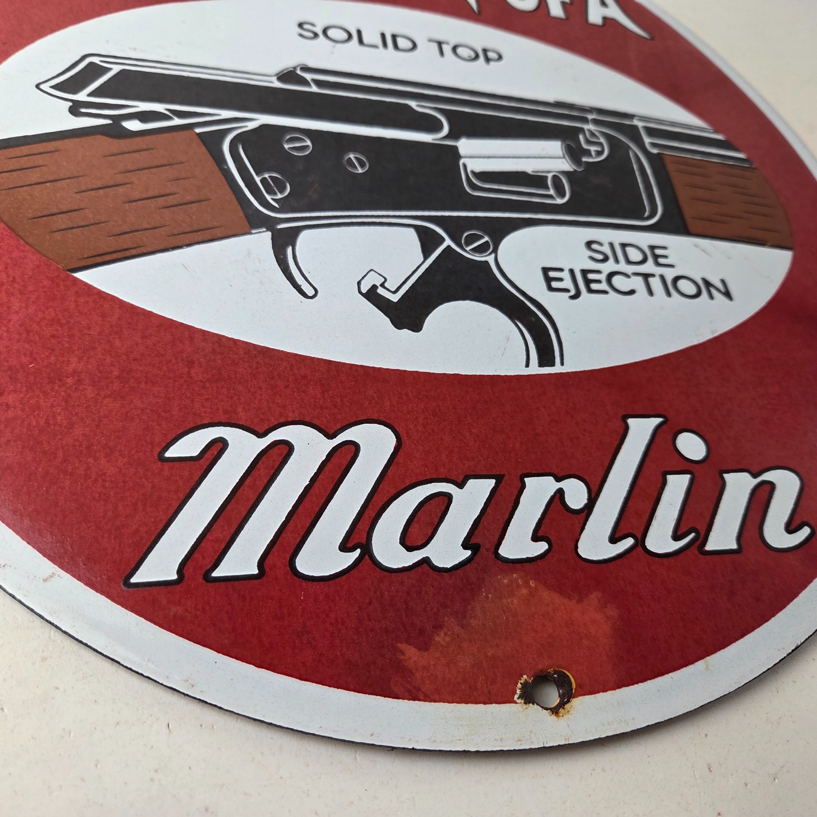 Vintage Marlin Solid Top Side Ejection Porcelain Signs – Lever Rifle Signs