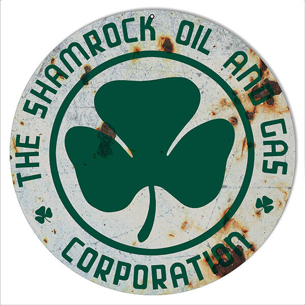 SHAMROCK OIL AND GAS CORP 14″ ROUND HEAVY DUTY USA MADE METAL AGED ADV SIGN