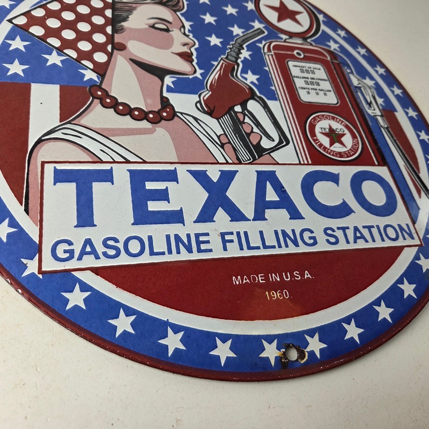 Vintage Texaco Sign – Gasoline Filling Station Pump Plate Porcelain Sign