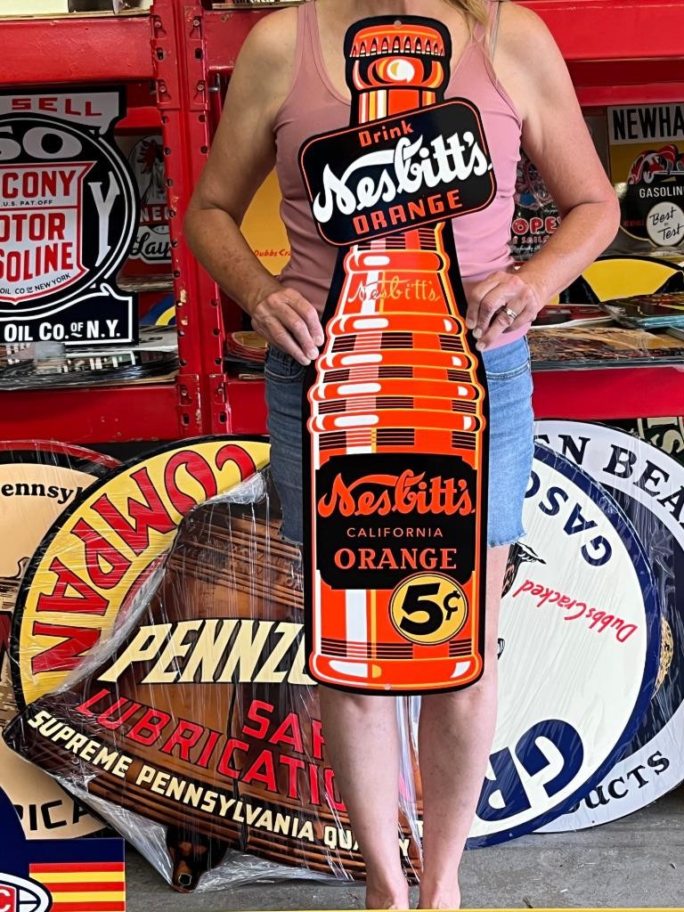 Vintage Style Metal Sign Nesbitts Soda Bottle 30×8 Made in USA