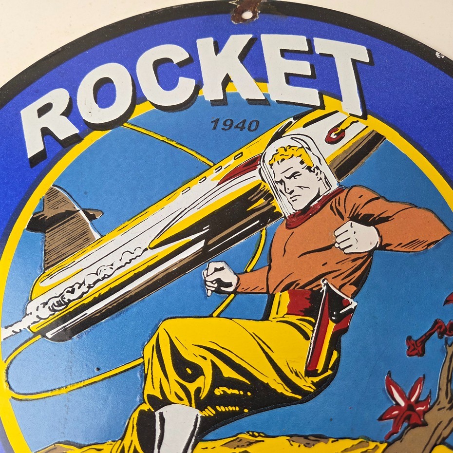 Vintage Flash Gordon Sign – Rocket Motor Gas Service Station Porcelain Sign