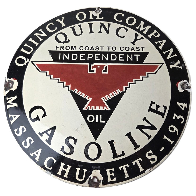 Vintage Quincy Motor Oil Porcelain Sign – Gasoline Pump Plate Service Sign