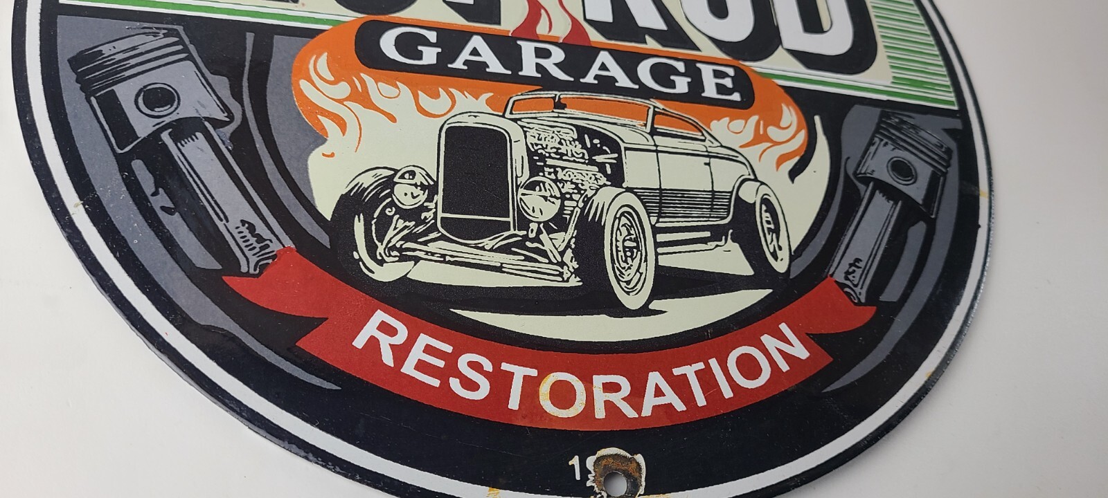 Vintage Hot Rod Shop Sign – Restoration Garage Auto Gas Pump Porcelain Sign