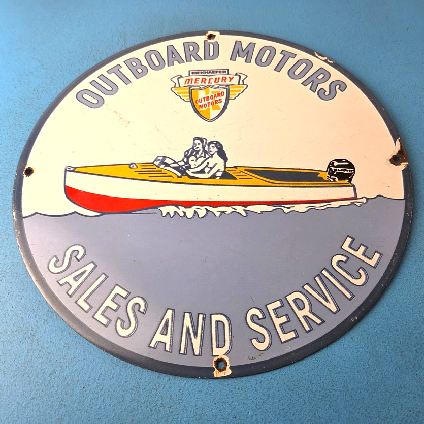 Vintage Mercury Outboards Sign – Sales & Service Porcelain Gas Station Pump Sign