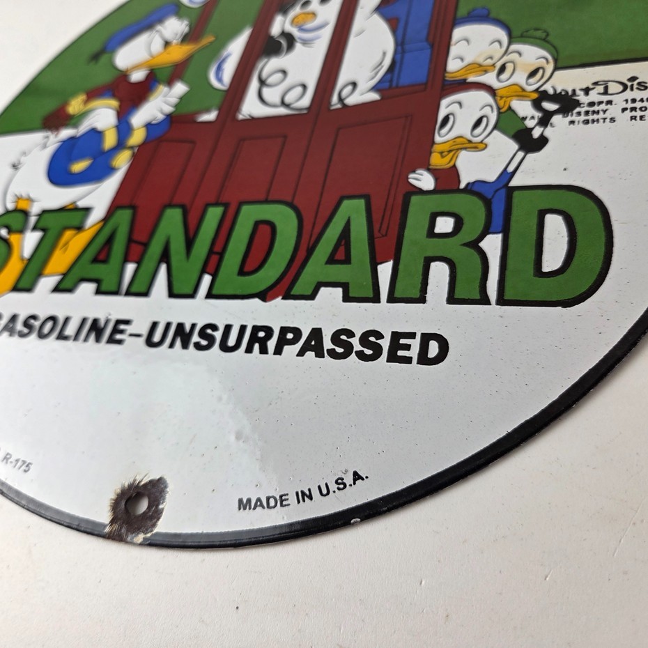 Vintage Standard Gasoline Sign – Porcelain Walt Disney Gas Oil Pump Plate Sign