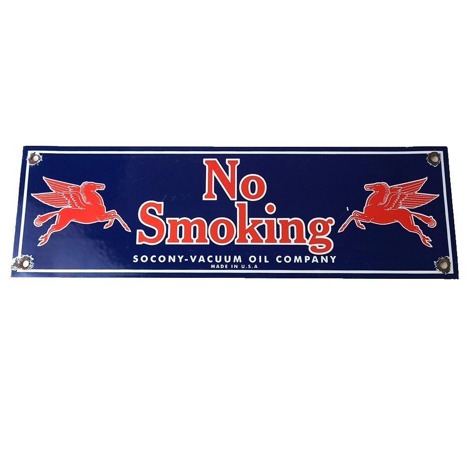 Vintage Mobil Gasoline Sign – Tobacco No Smoking Porcelain Gas Station Pump Sign