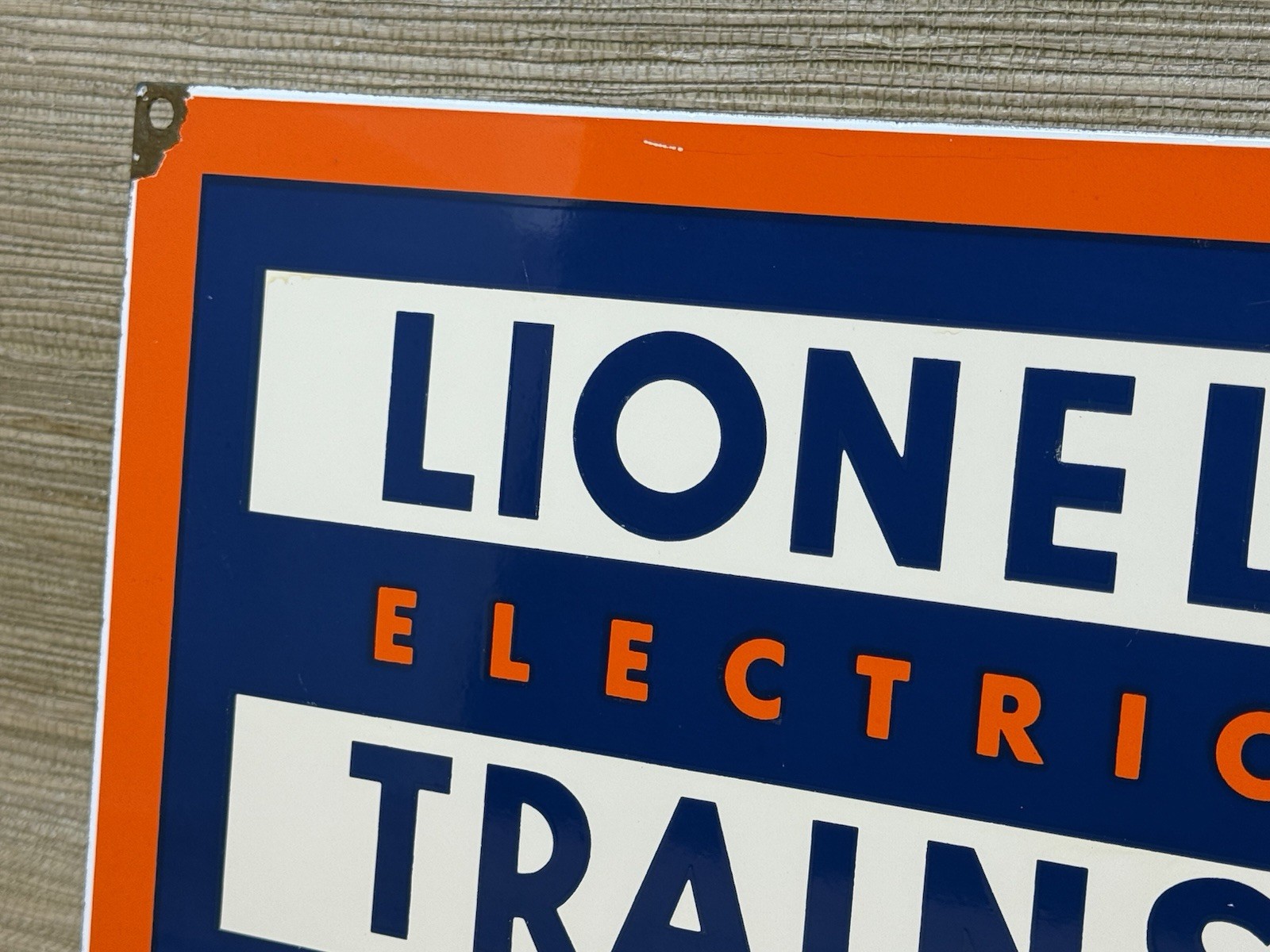 VINTAGE LIONELL ELECTRIC TRAINS PORCELAIN SIGN GAS STATION MOTOR OIL RAIL ROAD