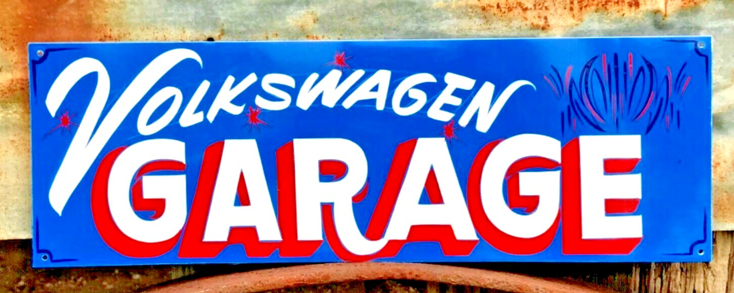 Vintage Volkswagen Garage Painted HOT RAT ROD SHOP Car SIGN Pinstriped BLUE (PA