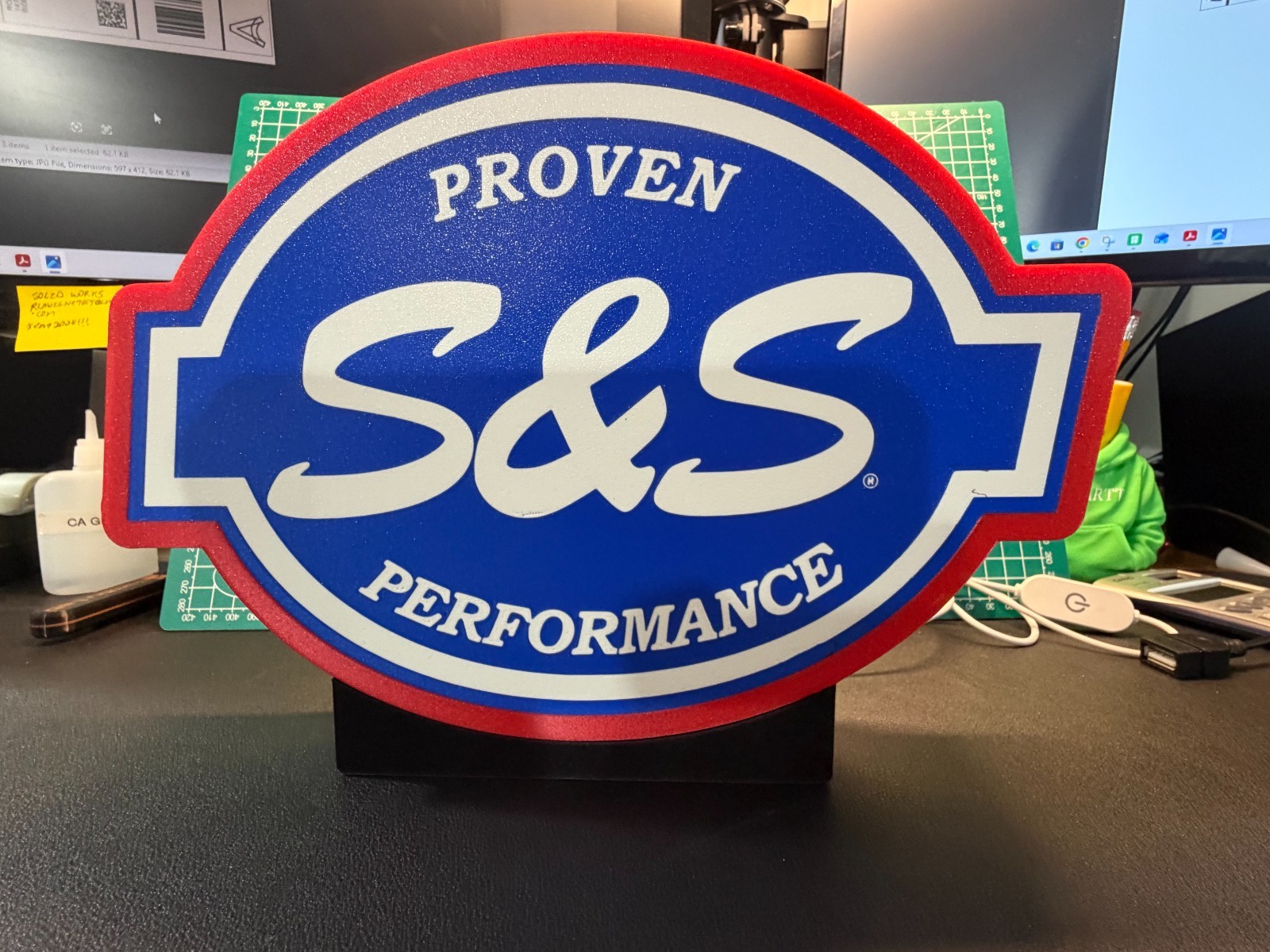 S&S Racing Lighted Sign Blue & White Vintage Style Garage Shop Man Cave Display