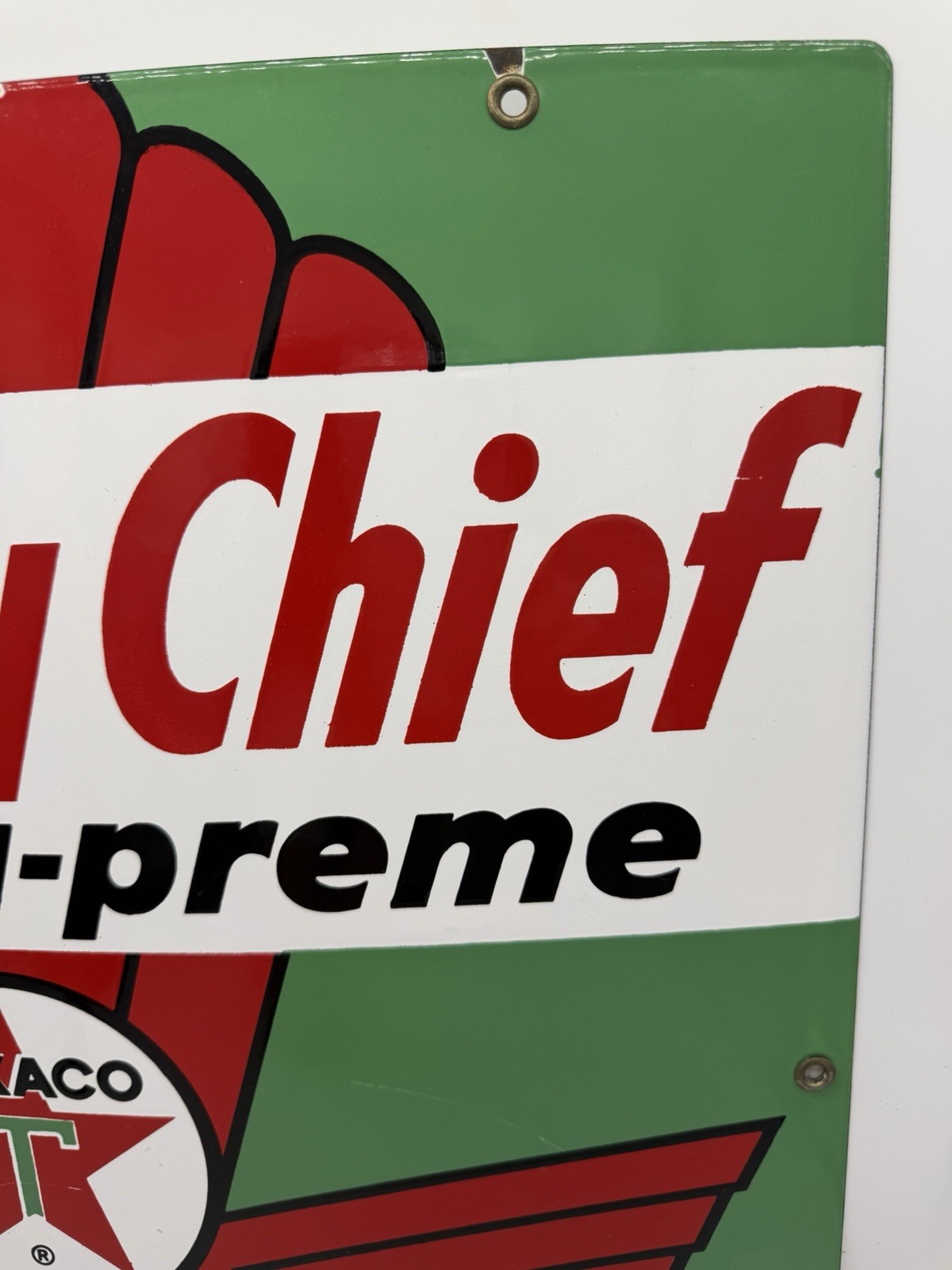 3-8-63 LARGE ORIGINAL & AUTHENTIC ”TEXACO SKY CHIEF” 18X12 INCH PORCELAIN