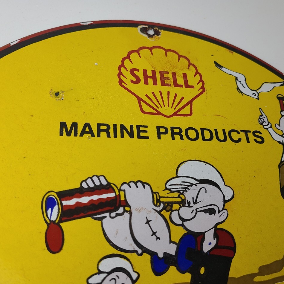 Vintage Shell Gasoline Sign – Use Coupon Code on Porcelain Popeye Gas Sign