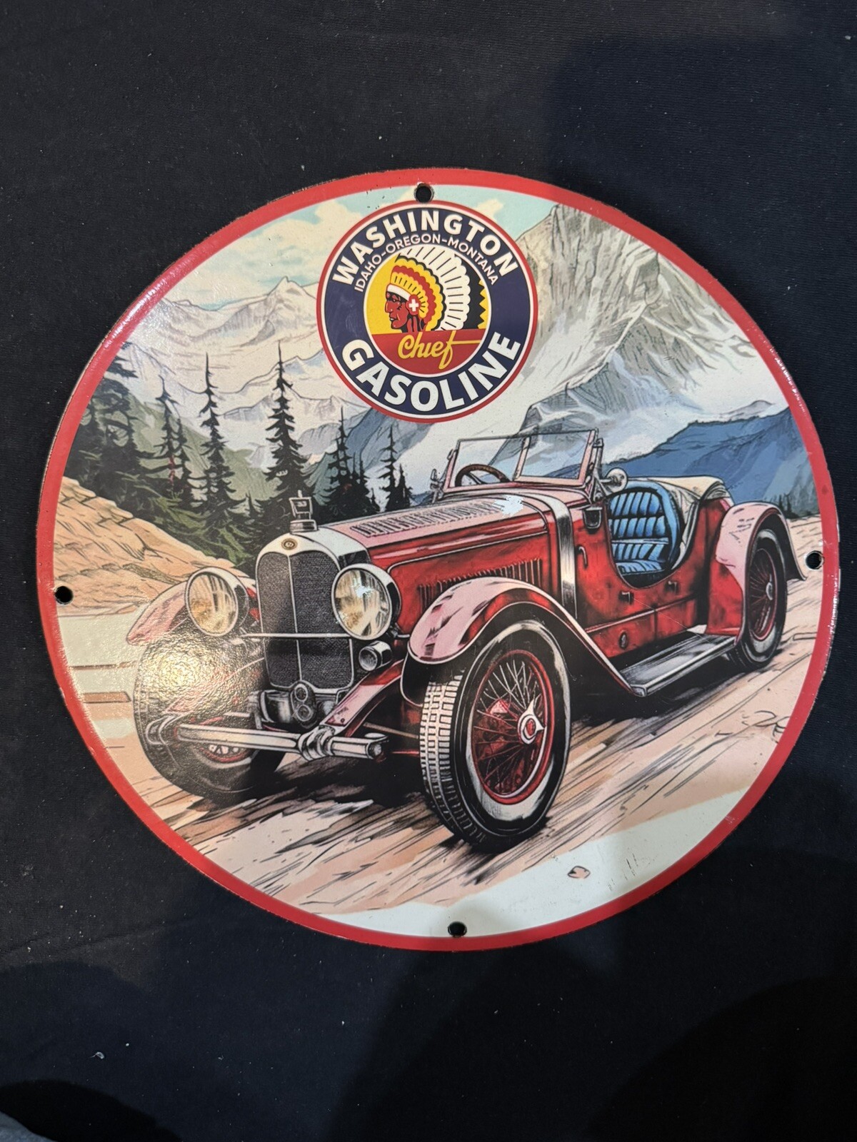 VINTAGE WASHINGTON GASOLINE PORCELAIN GAS OIL STATION PUMP PLATE GARAGE AD SIGN