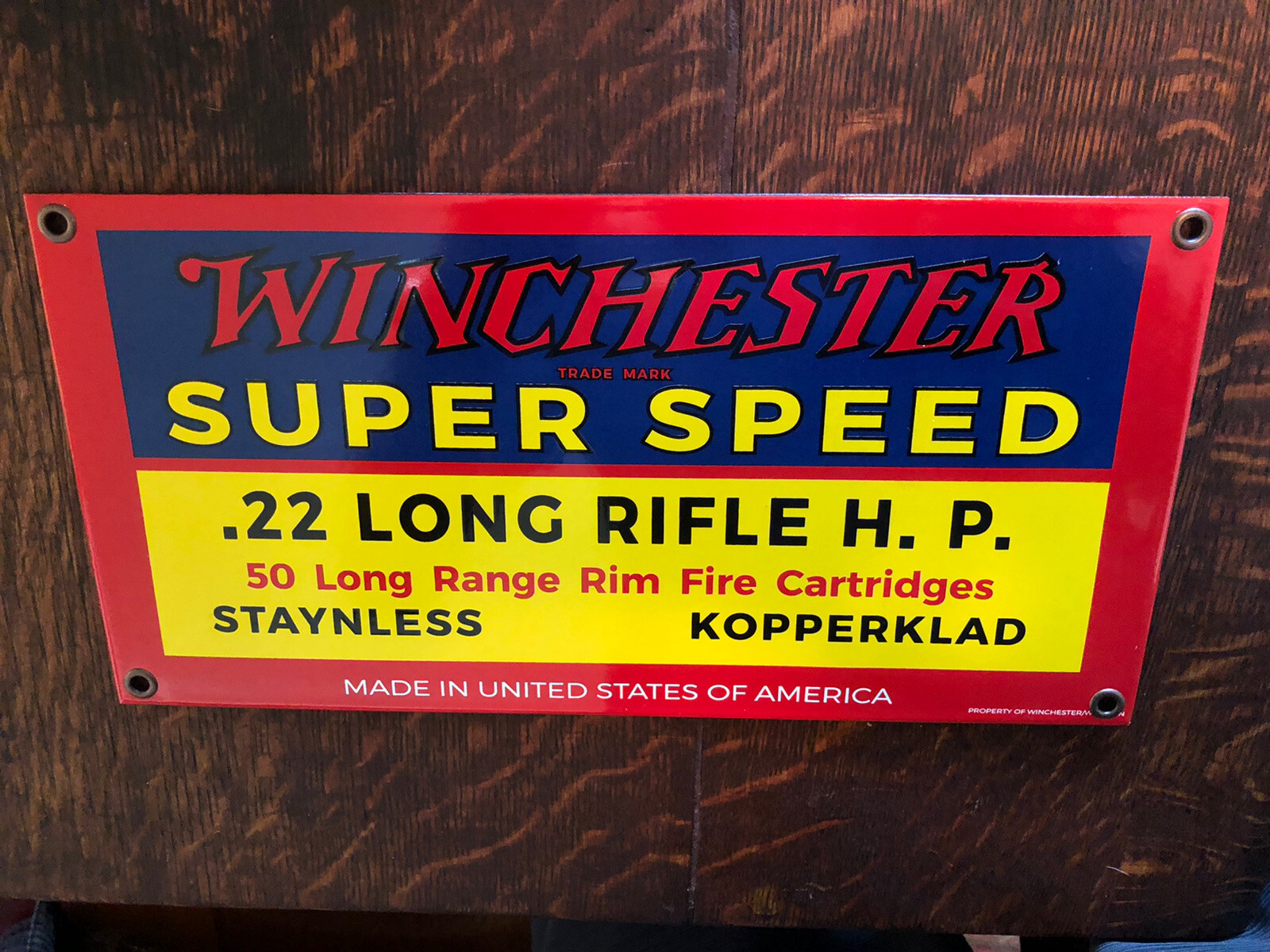 Winchester .22 H.P. Ammo Porcelain Sign Gun Shop Rim Fire