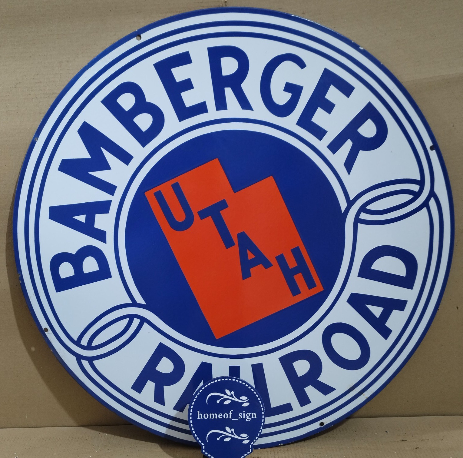 Utah Bamberger Railroad Porcelain Enamel Sign 30 X 30 Inches 1 sides