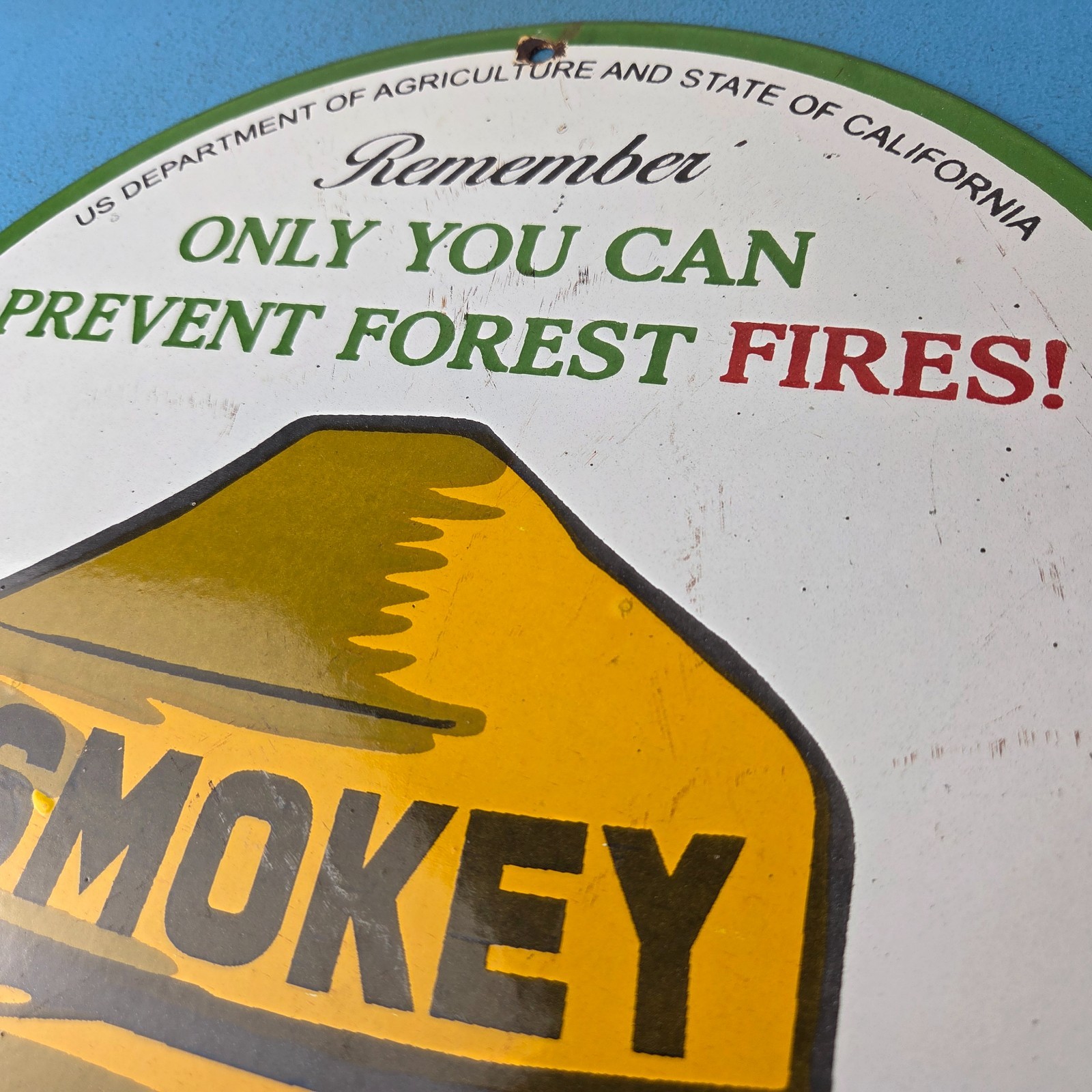Vintage Forest Service Gas Pump Sign – Smokey the Bear Porcelain Sign
