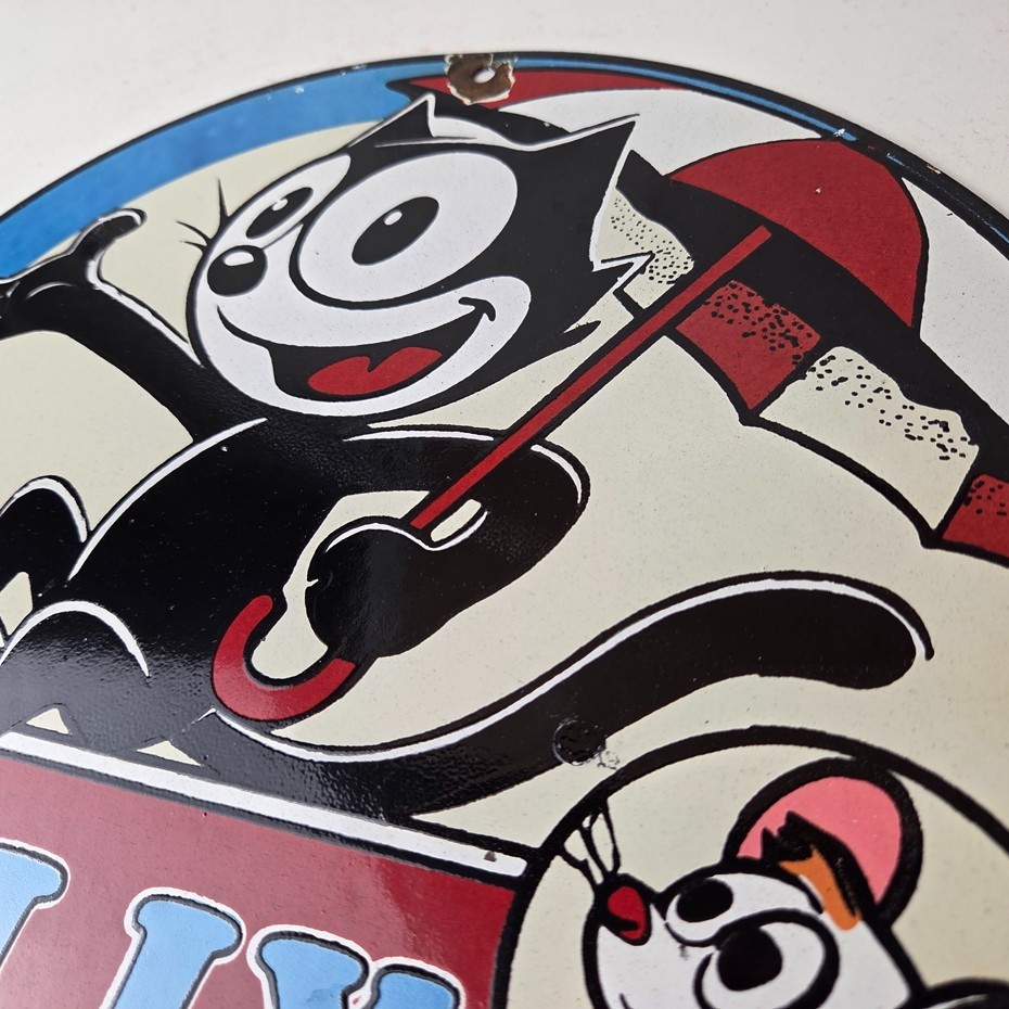 Vintage Felix the Cat Sign – Cartoon Comic Advertising Gas Oil Pump Sign