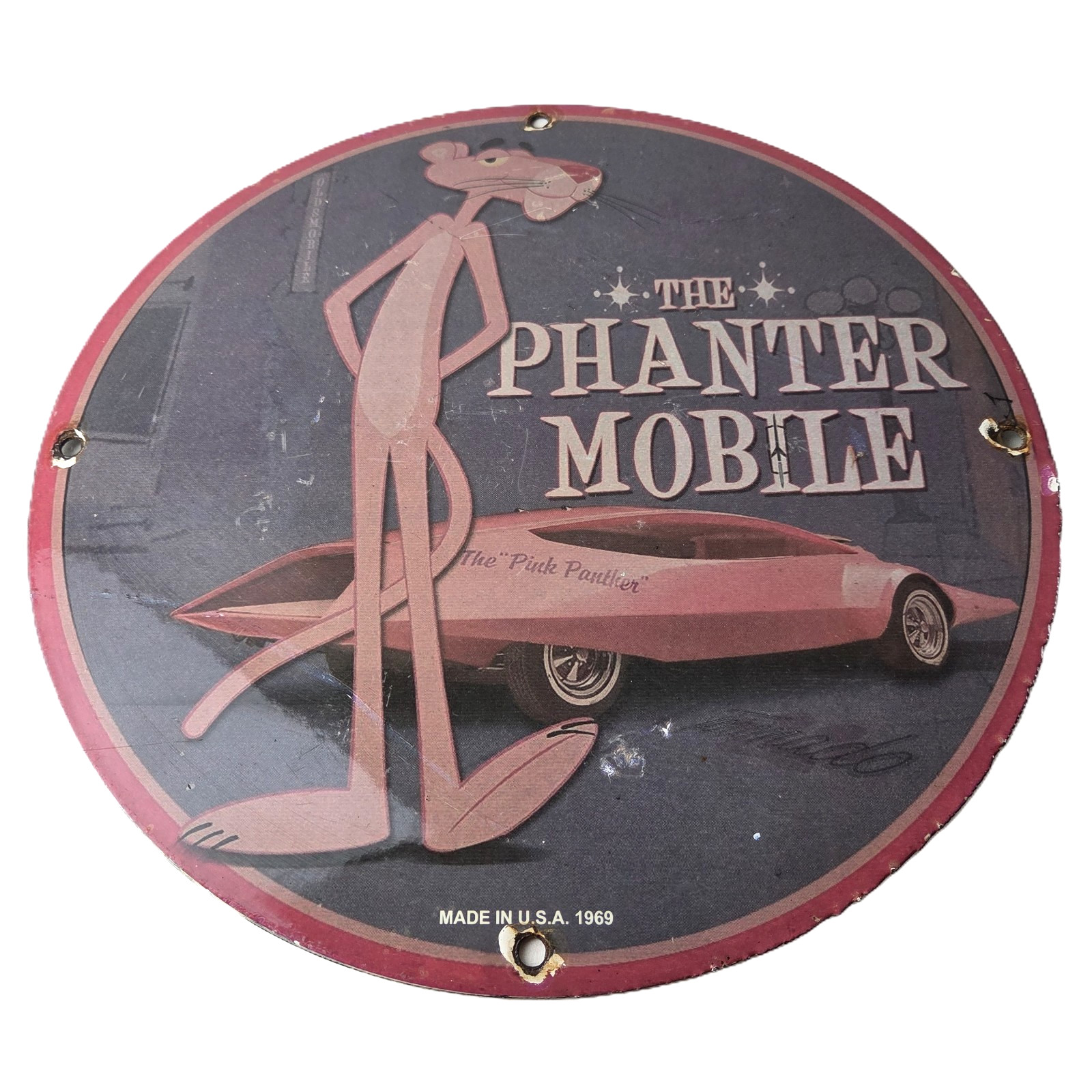 Vintage Pink Panther Sign – Mobile Old Auto Design Porcelain Gas Pump Sign