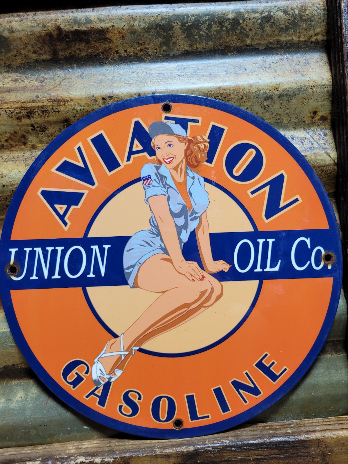 VINTAGE UNION OIL PORCELAIN SIGN AVIATION GASOLINE CAR MOTOR SERVICE SUPPLY 12″