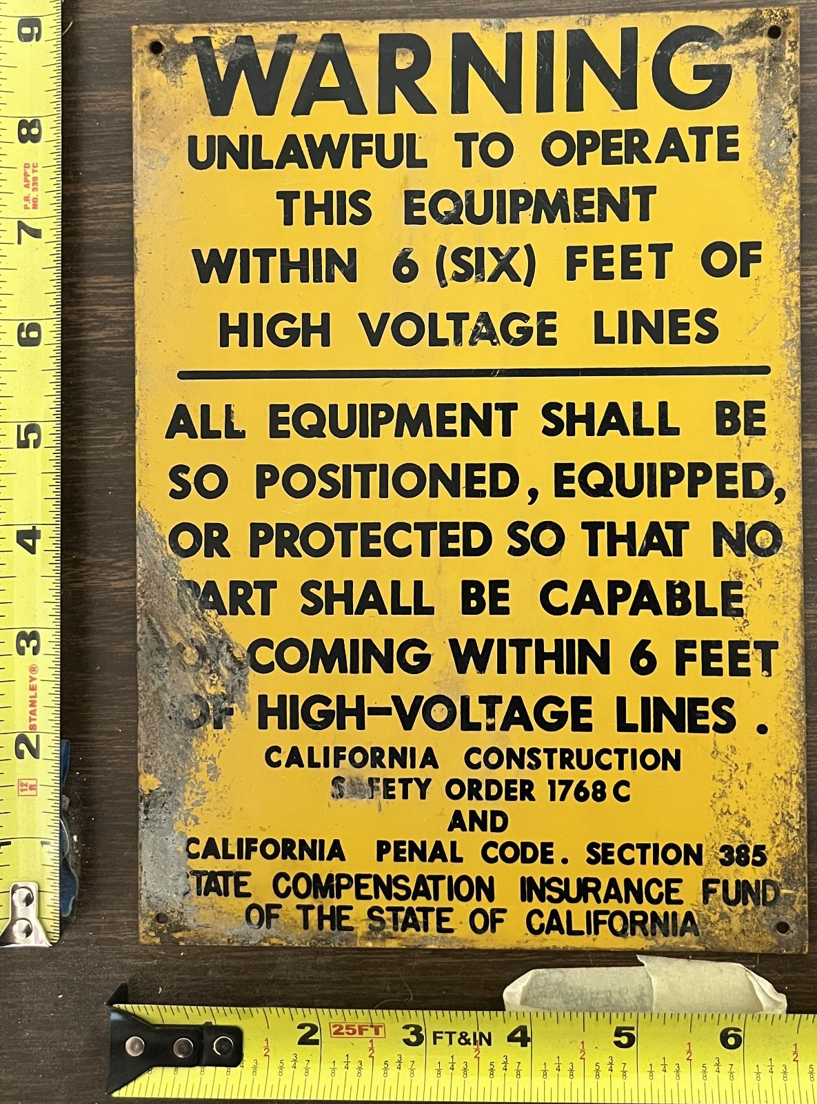 Vintage Painted Industrial Sign – State of Calif – Warning High Voltage Lines